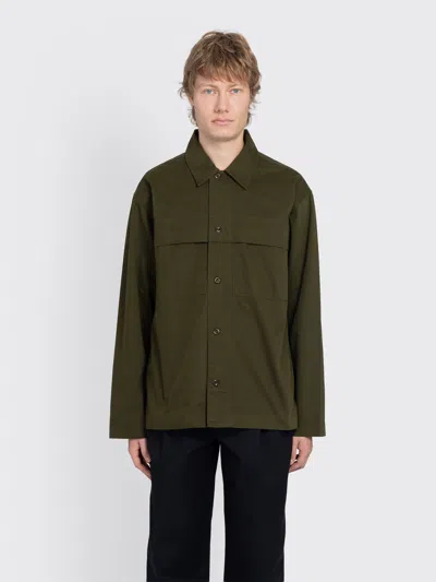 Margaret Howell Mhl. Storm Flap Shirt Brushed Cotton Twill In Green