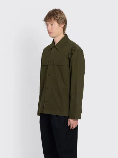 Margaret Howell Mhl. Storm Flap Shirt Brushed Cotton Twill In Green