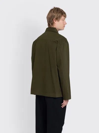 Margaret Howell Mhl. Storm Flap Shirt Brushed Cotton Twill In Green