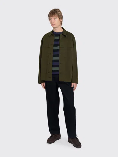 Margaret Howell Mhl. Storm Flap Shirt Brushed Cotton Twill In Green