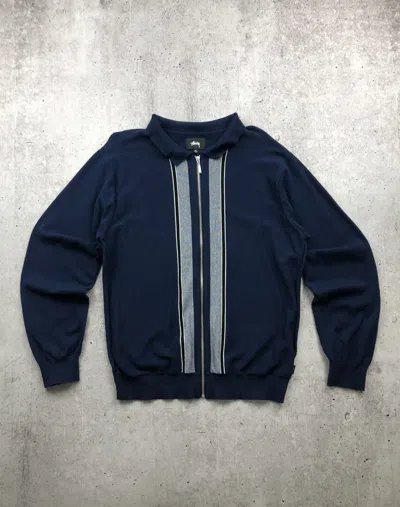 Pre-owned Stussy Full Zip Long Sleeve Knit Polo In Blue