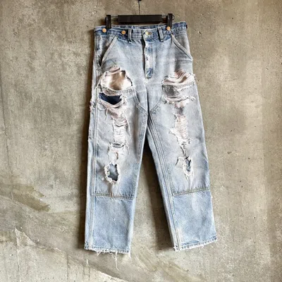 Pre-owned Carhartt Thrashed Double Knee Carpenter Denim In Blue