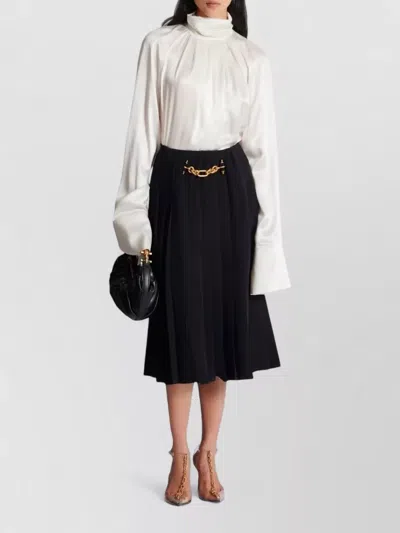 Balmain High Neck Long Sleeve Silk Blend Top In White