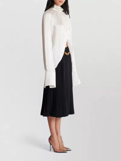 Balmain High Neck Long Sleeve Silk Blend Top In White