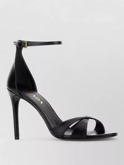 Prada Leather Sandals Open Toe Ankle Strap In Black
