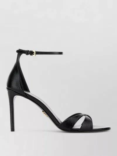 Prada Leather Sandals Open Toe Ankle Strap In Black