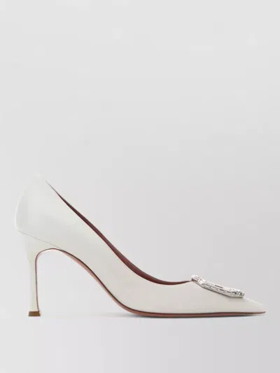 Amina Muaddi Camelia Pumps Embellished Detail Pointed Toe Stiletto In White