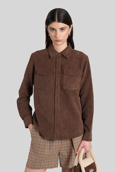 Mc2 Saint Barth Deer Corduroy Shirt In Brown Polyester In Brown