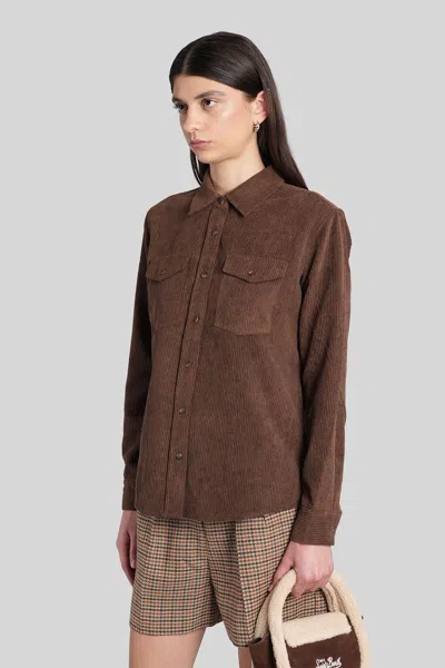 Mc2 Saint Barth Deer Corduroy Shirt In Brown Polyester In Brown