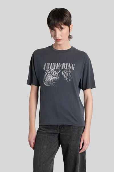 Anine Bing Washed Black T-shirt With Leopard Print In Gray