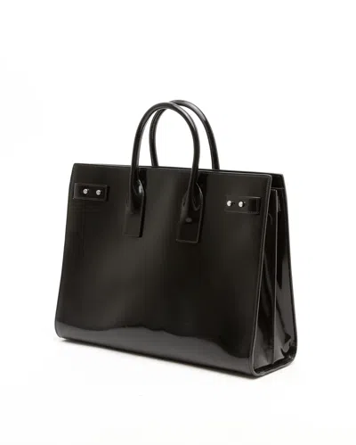 Saint Laurent Leather Handbag With Frontal Logo Print In Black