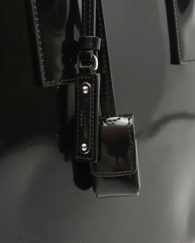 Saint Laurent Leather Handbag With Frontal Logo Print In Black