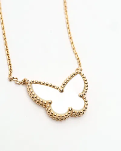 Van Cleef & Arpels Lucky Alhambra Butterfly Mother-of-pearl Necklace In Gold