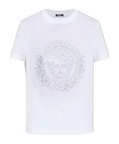 Versace Elevated Jersey T-shirt With Decorative Accents In White