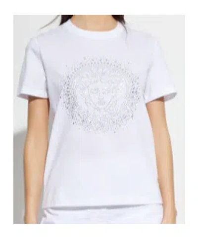 Versace Elevated Jersey T-shirt With Decorative Accents In White