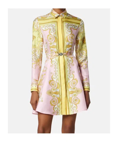 Versace Multicolor Long-sleeved Shirt With Pointed Collar And All-over Baroque Print In Silk For Women