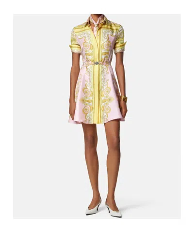 Versace Multicolor Long-sleeved Shirt With Pointed Collar And All-over Baroque Print In Silk For Women