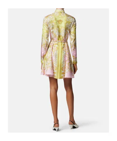 Versace Multicolor Long-sleeved Shirt With Pointed Collar And All-over Baroque Print In Silk For Women