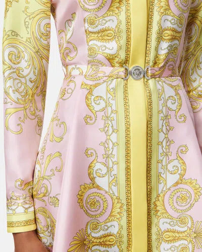 Versace Multicolor Long-sleeved Shirt With Pointed Collar And All-over Baroque Print In Silk For Women
