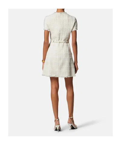 Versace Belted Metallic Cotton-blend Tweed Mini Dress In White