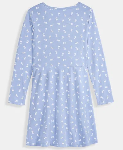 Epic Threads Girls 5-20 Ditsy Floral-print Long-sleeve Dress, Macy's Exclusive In Blue