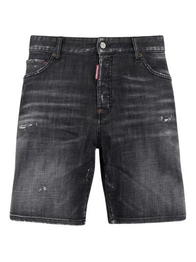 Dsquared2 Straight Denim Bermuda Shorts In Black