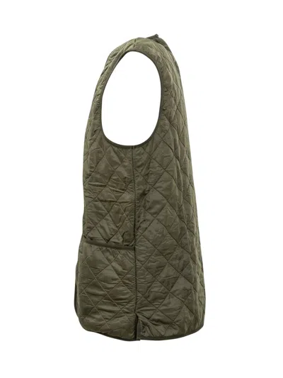 Barbour Green Quilted Vest With Zip Closure In Green