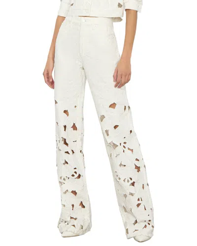 Alice And Olivia Weezy High Rise Embroidered Eyelet Pants In Off White