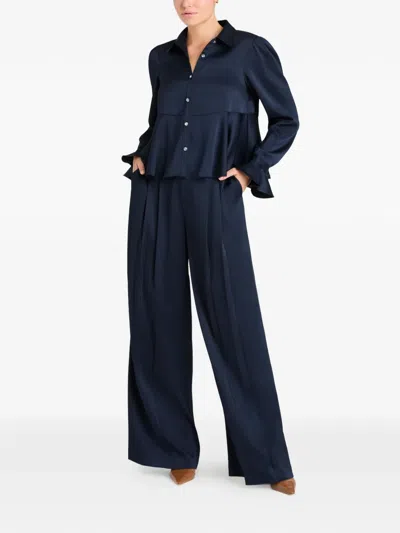 Cinq À Sept Isaure Satin Button-front Blouse In Blue