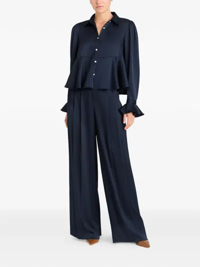 Cinq À Sept Isaure Satin Button-front Blouse In Blue