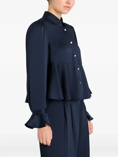Cinq À Sept Isaure Satin Button-front Blouse In Blue