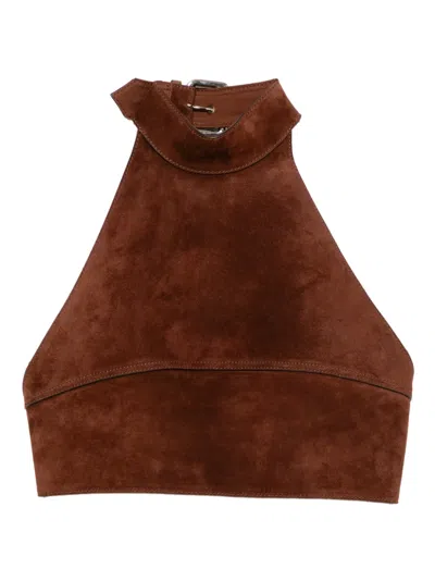 Monse Leather Halter Top In Brown