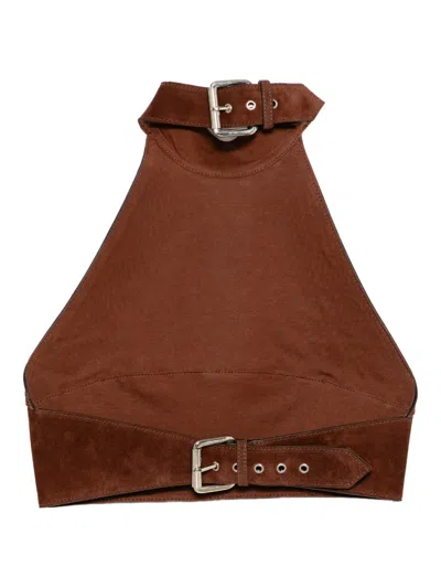Monse Leather Halter Top In Brown