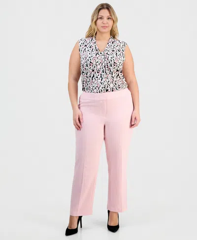 Kasper Plus Size Core Julia Stretch Mid-rise Straight-leg Pants In Pink