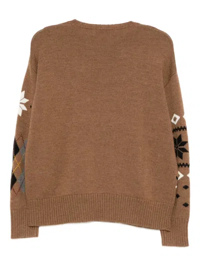 Monse Fair Isle Crew Neck Jumper In Brown