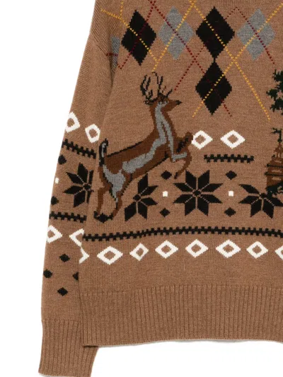 Monse Fair Isle Crew Neck Jumper In Brown