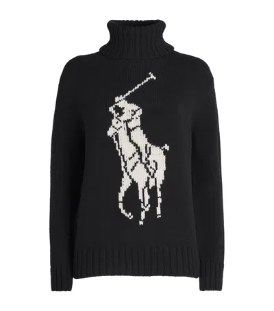 Polo Ralph Lauren Wool Big Pony Rollneck Sweater In Black