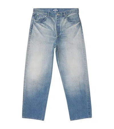 Auralee Faded Selvedge Wide-leg Jeans In Blue