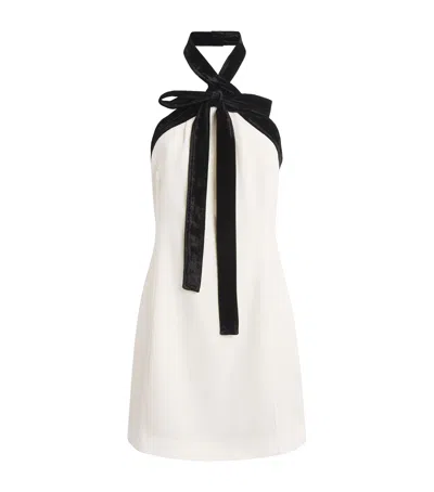 Simkhai Jolie Bow-detailed Velvet-trimmed Crepe Mini Dress In Neutral