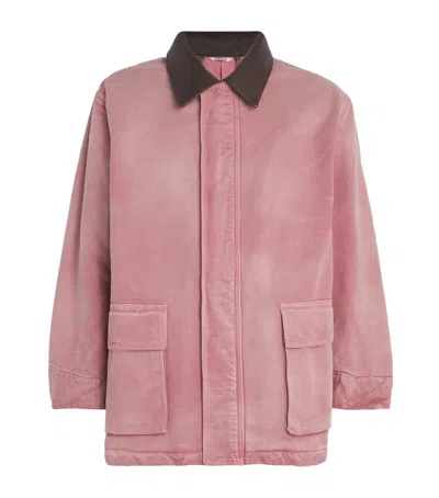 Auralee Leather-trimmed Cotton Blouson Jacket In Pink