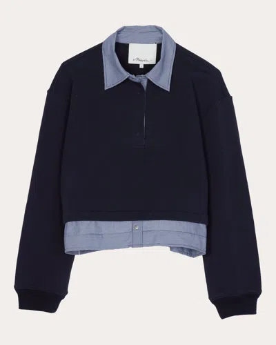 3.1 Phillip Lim Mixed Media Cotton Crop Sweatshirt In Blue
