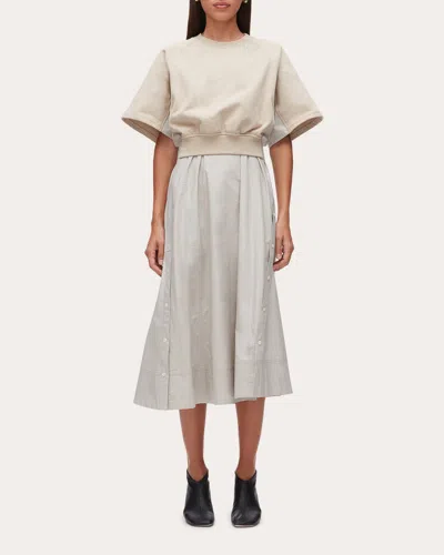 3.1 Phillip Lim Women's French Terry Poplin Combo Midi Dress Cotton In Metallic