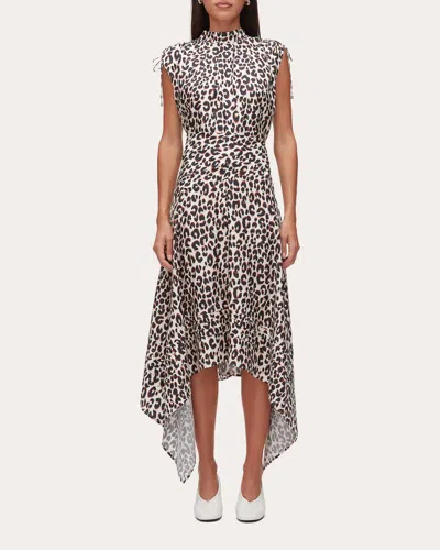 3.1 Phillip Lim Leopard Slvls Ruched Dress W Handkerchief Skirt In Multi