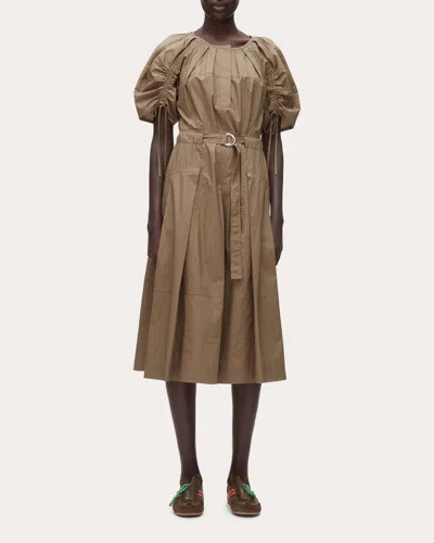 3.1 Phillip Lim Puff Drawstring Sleeve Cotton Midi Dress In Green
