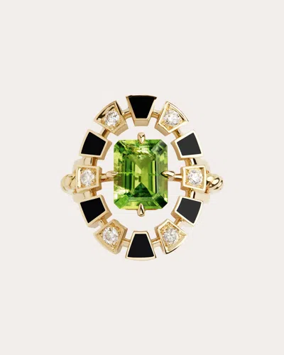 Rouvenat Women's Frame 18k Gold Enamel Peridot And Diamond Halo Ring In Gold
