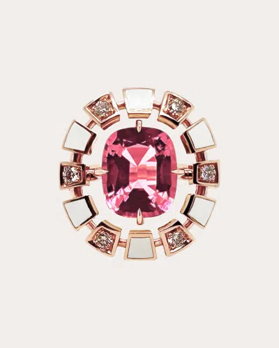 Rouvenat Women's Frame 18k Gold Enamel Pink Tourmaline And Diamond Halo Ring In Gold