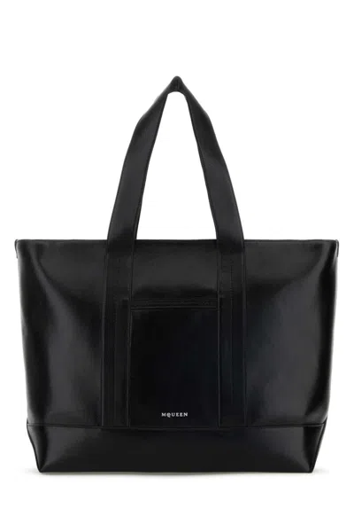 Alexander Mcqueen Black Leather Tote In Black