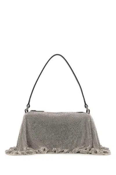 Alexander Wang Leather Fabric Divina Shoulder Bag Draped Mesh In Silver