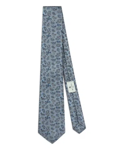 Etro Jacquard Silk Tie With Micro Paisley Pattern In Blue