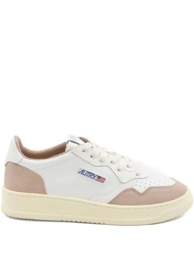 Autry Medalist Low Sneakers In White Leather And Rose Cannel Suede Shoes In Multi
